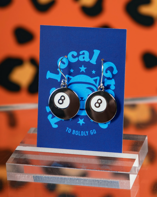 8 Ball Earrings in Silver