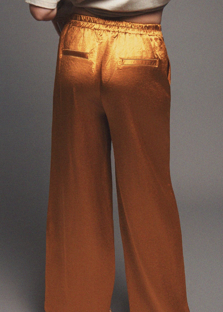 Brown wide-leg pants on a gray background