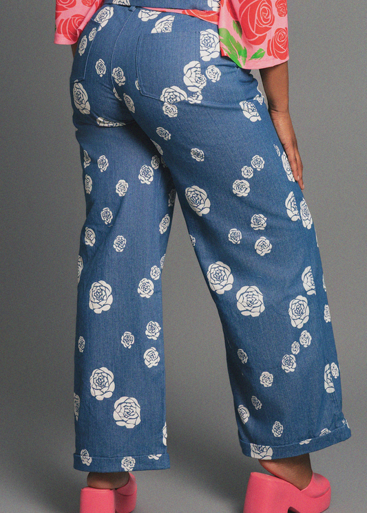 Wild Rose Lightweight Denim Wide Leg Trouser