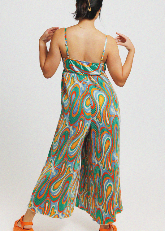 Groovy Girl Satin Plisse Jumpsuit