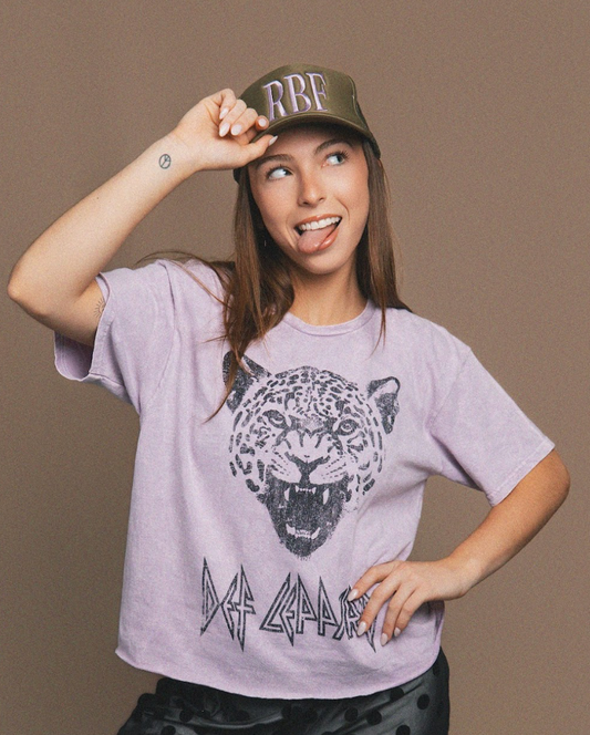 Def Leppard Mineral Wash Oversize Crop in Lilac