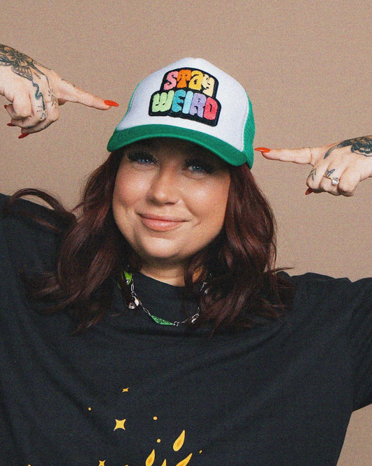 Stay Weird Rainbow Patch Trucker Hat