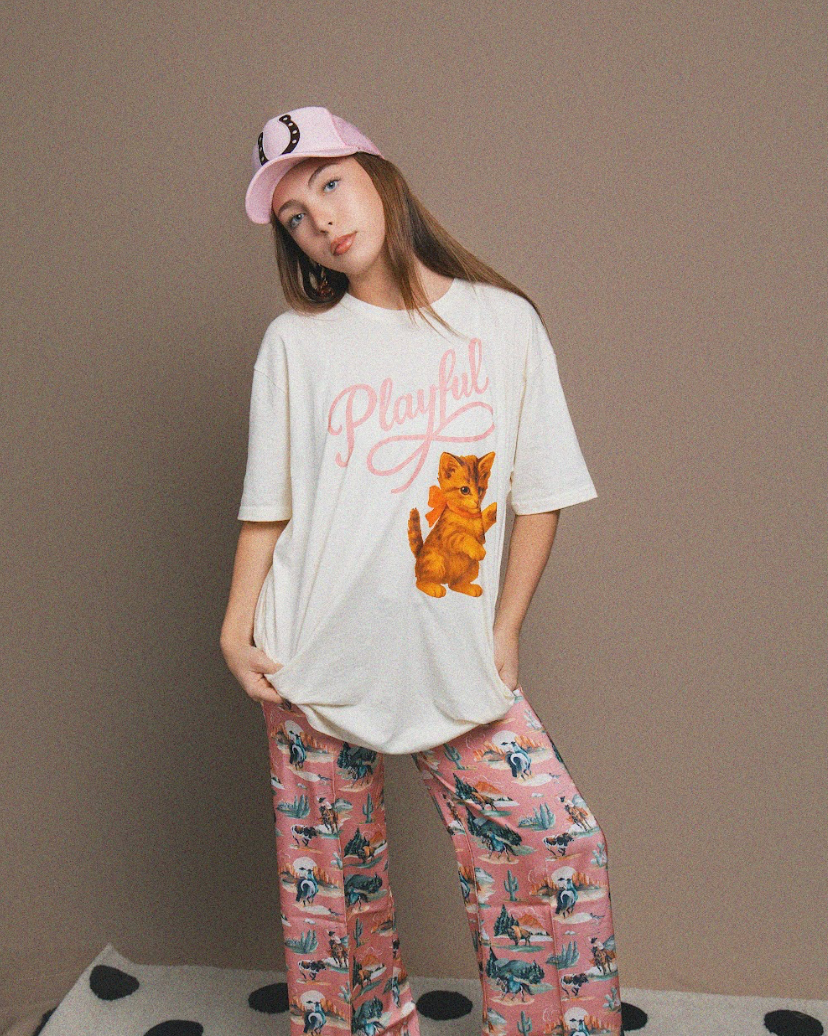 Giddy Up Girl Western Print Satin Trouser