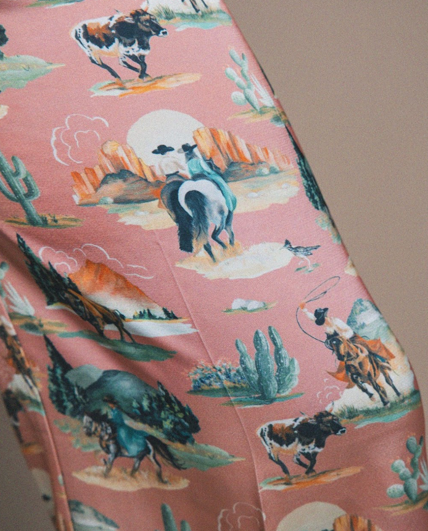 Giddy Up Girl Western Print Satin Trouser