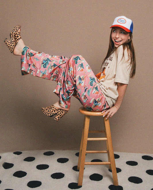 Giddy Up Girl Western Print Satin Trouser