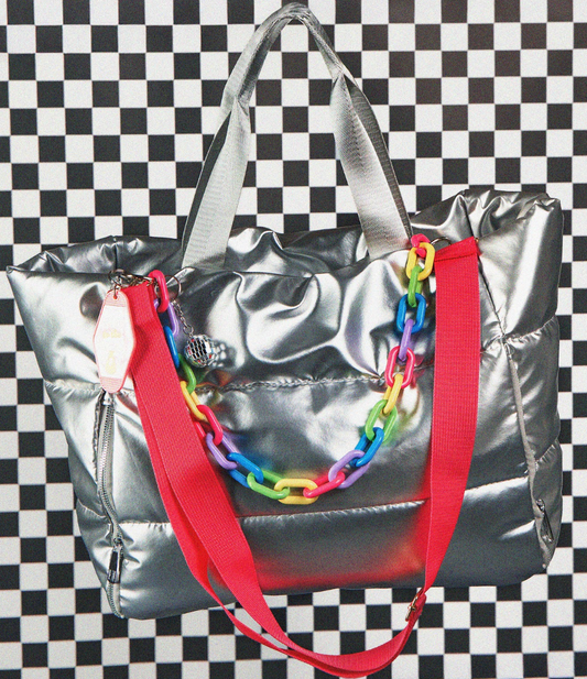 Metallic Overnight Bag with Pastel Rainbow Chain