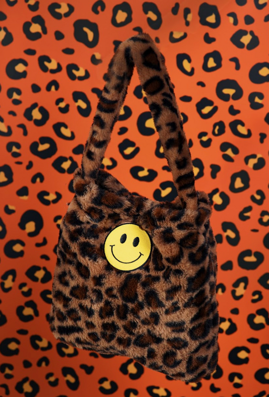 Smiley Leopard Faux Fur Mini Tote