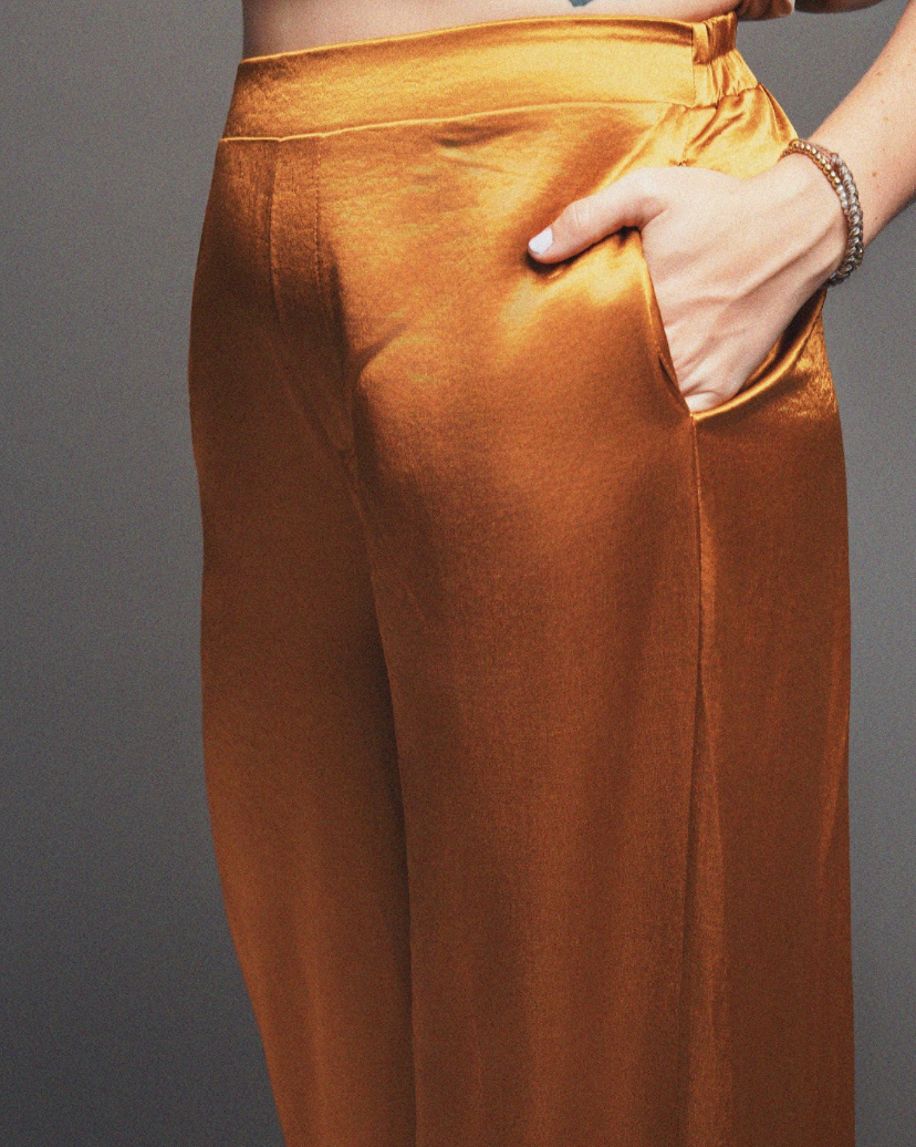 Metallic Muse Satin Trouser in COPPER