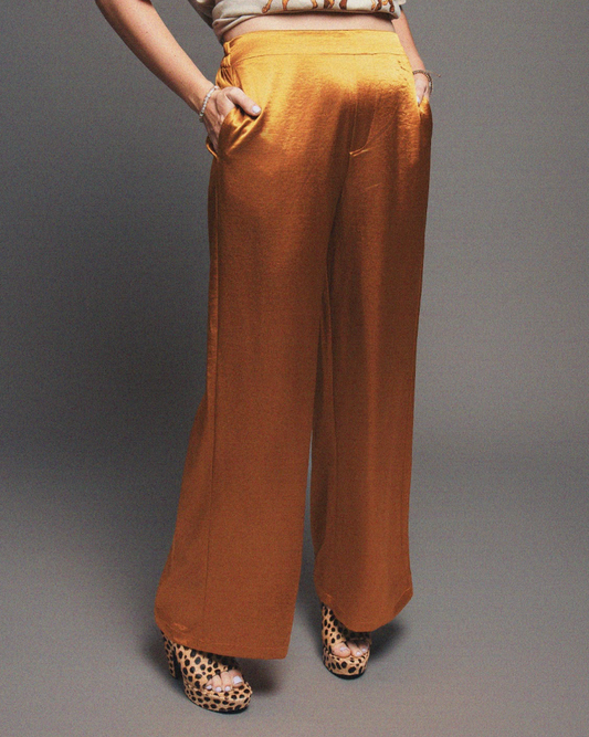 Metallic Muse Satin Trouser in COPPER
