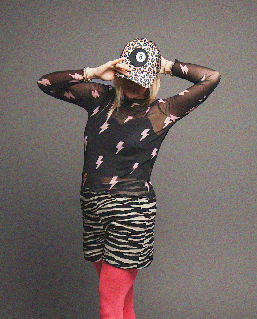 Pink Voltage Lightning Bolt Long Sleeve Mesh Top