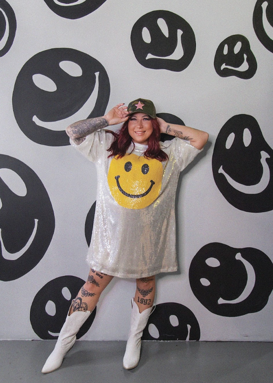 smiley face sequin dress Happy Emoji Sequin Dress