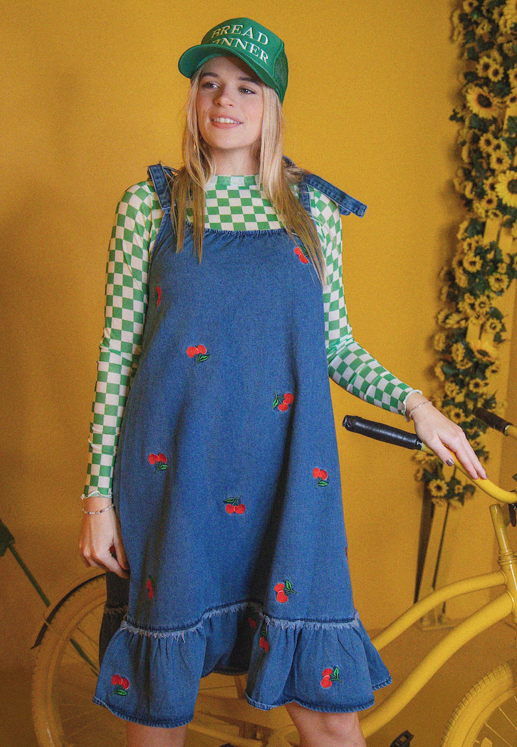 Cherry Doll - Embroidered Denim Dress