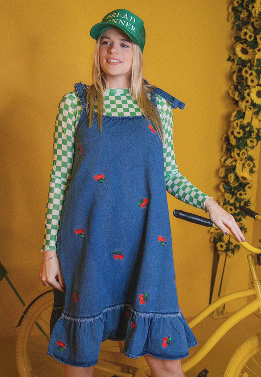 Cherry Doll - Embroidered Denim Dress