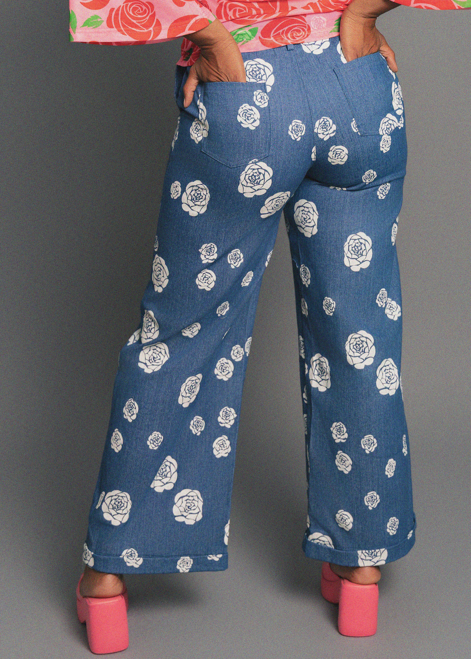 Wild Rose Lightweight Denim Wide Leg Trouser