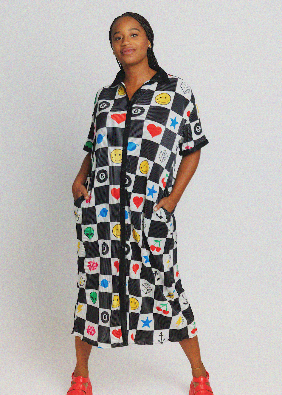 Lucky Charm Plissé Shirt Dress