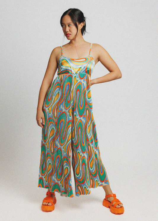Groovy Girl Satin Plisse Jumpsuit