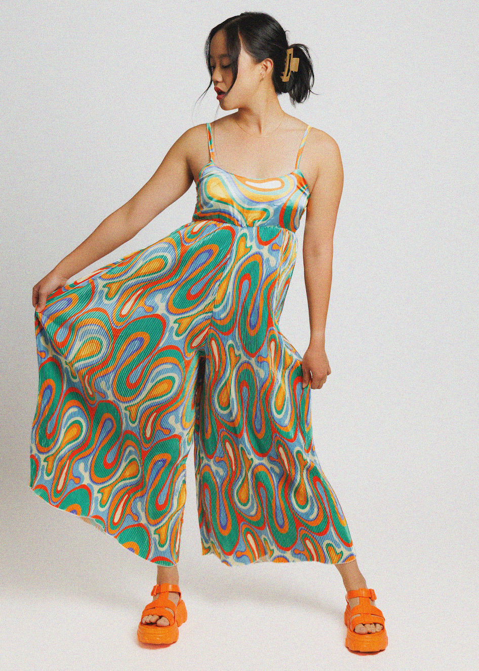 Groovy Girl Satin Plisse Jumpsuit