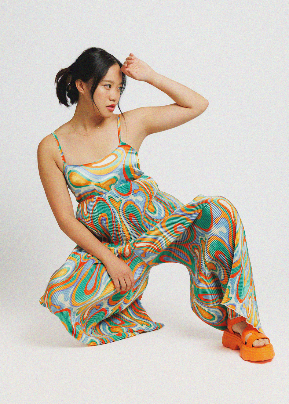 Groovy Girl Satin Plisse Jumpsuit