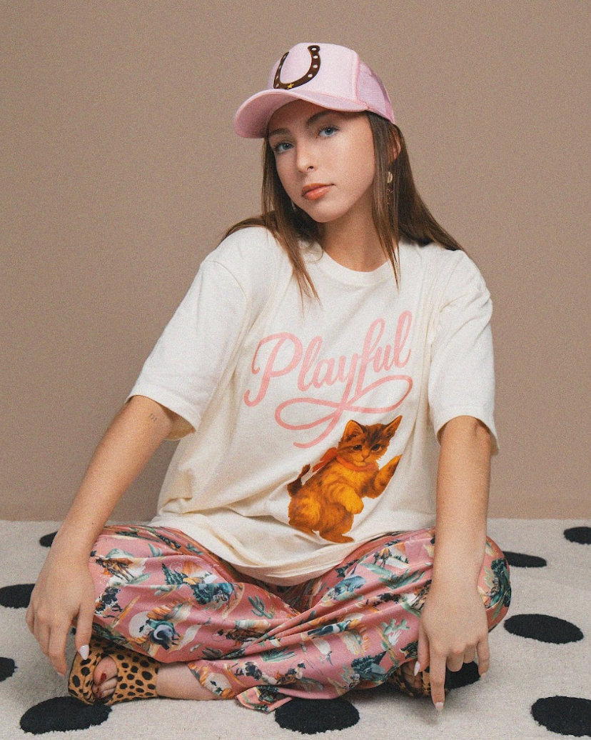 Playful Kitten Oversized Graphic Tee