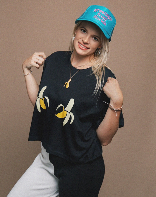 Fruity Cutie Banana Babe Oversized Boxy Crop Tee