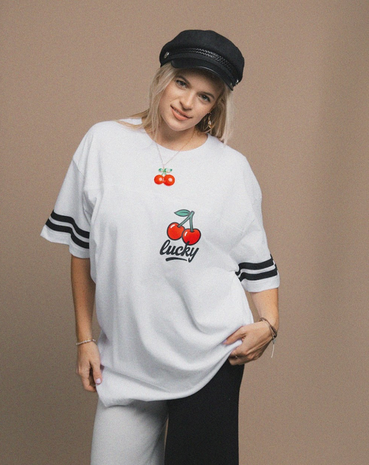 Lucky Cherry Varsity Oversized Graphic Tee