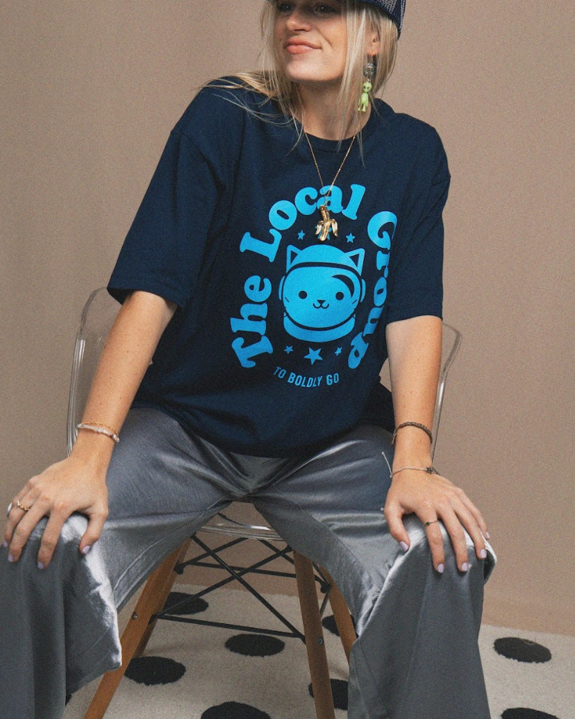 Go Bold - Local Group Cat Astronaut  Oversized Graphic Tee