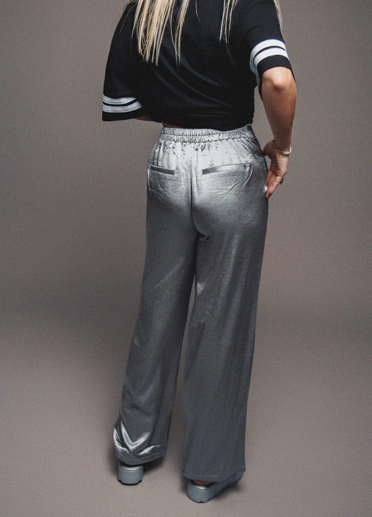 Metallic Muse Satin Trouser in Silver