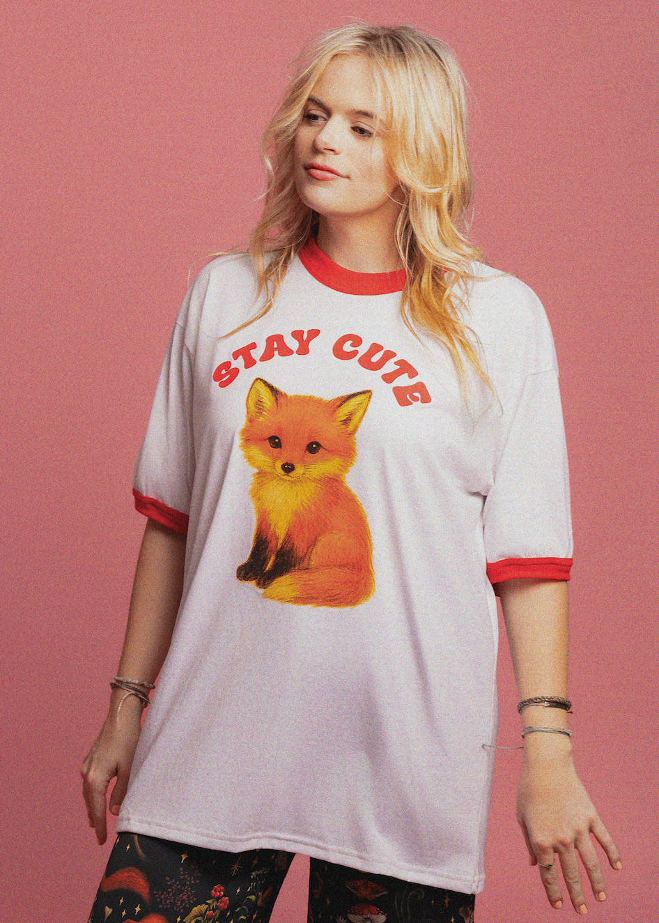 Stay Cute Oversized Graphic Ringer Tee